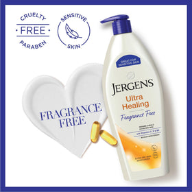 Jergens ingredients label close-up showing vitamins and HYDRALUCENCE