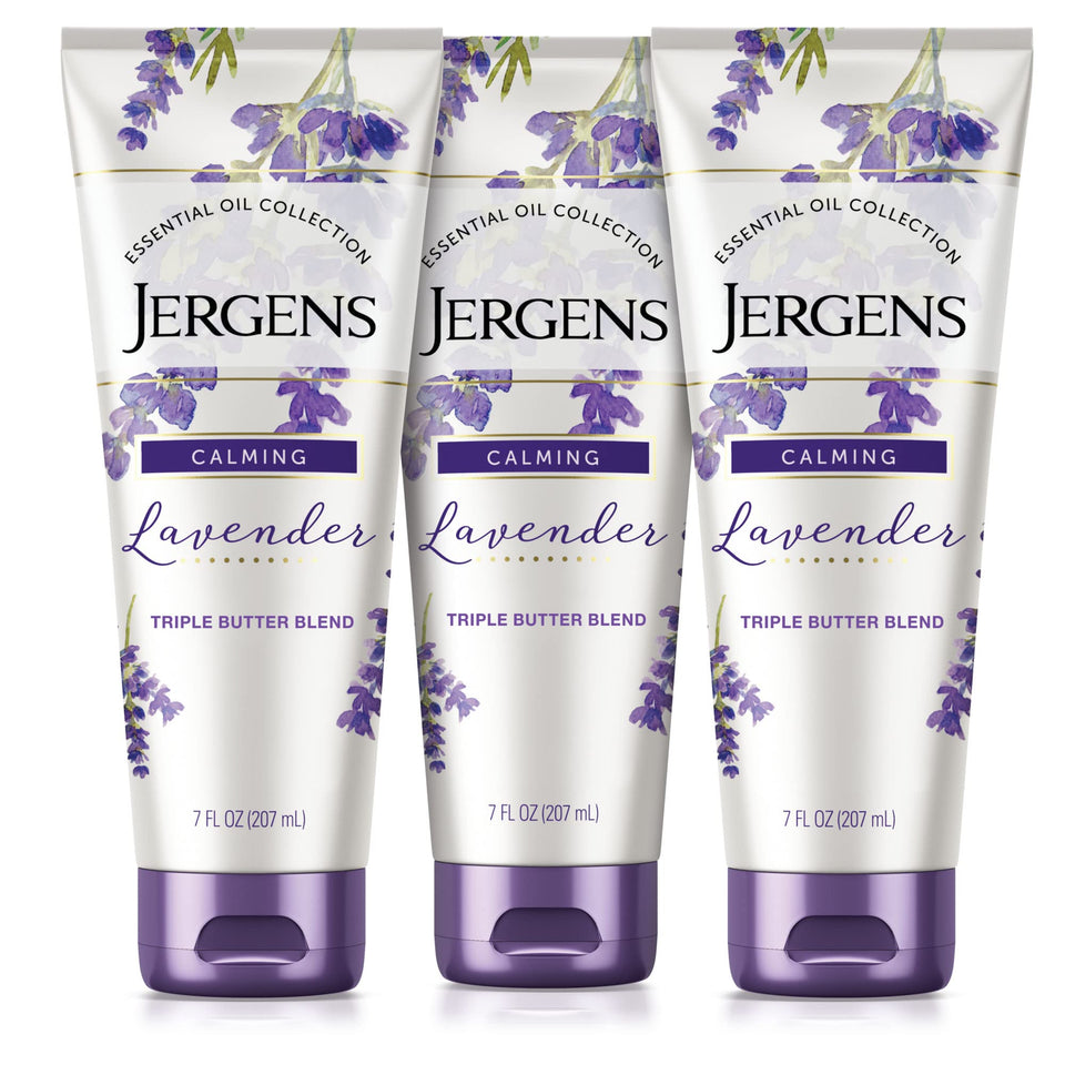 Jergens front packaging showing lavender body butter and calming scent benefit