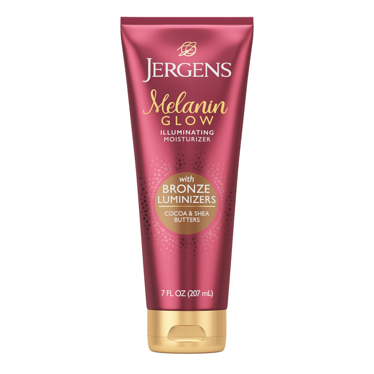 Jergens Melanin Glow front packaging showing bottle and benefits