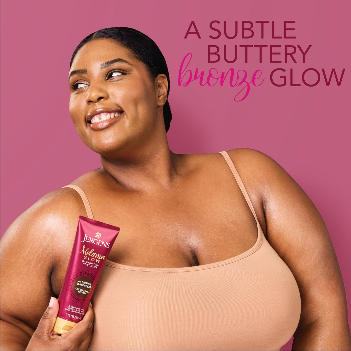 Jergens Melanin Glow pump dispensing lotion texture for easy application