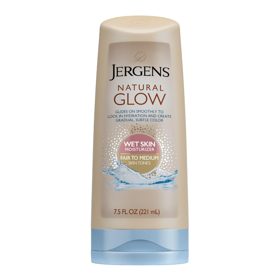 Jergens bottle front packaging showing product benefit of gradual tan