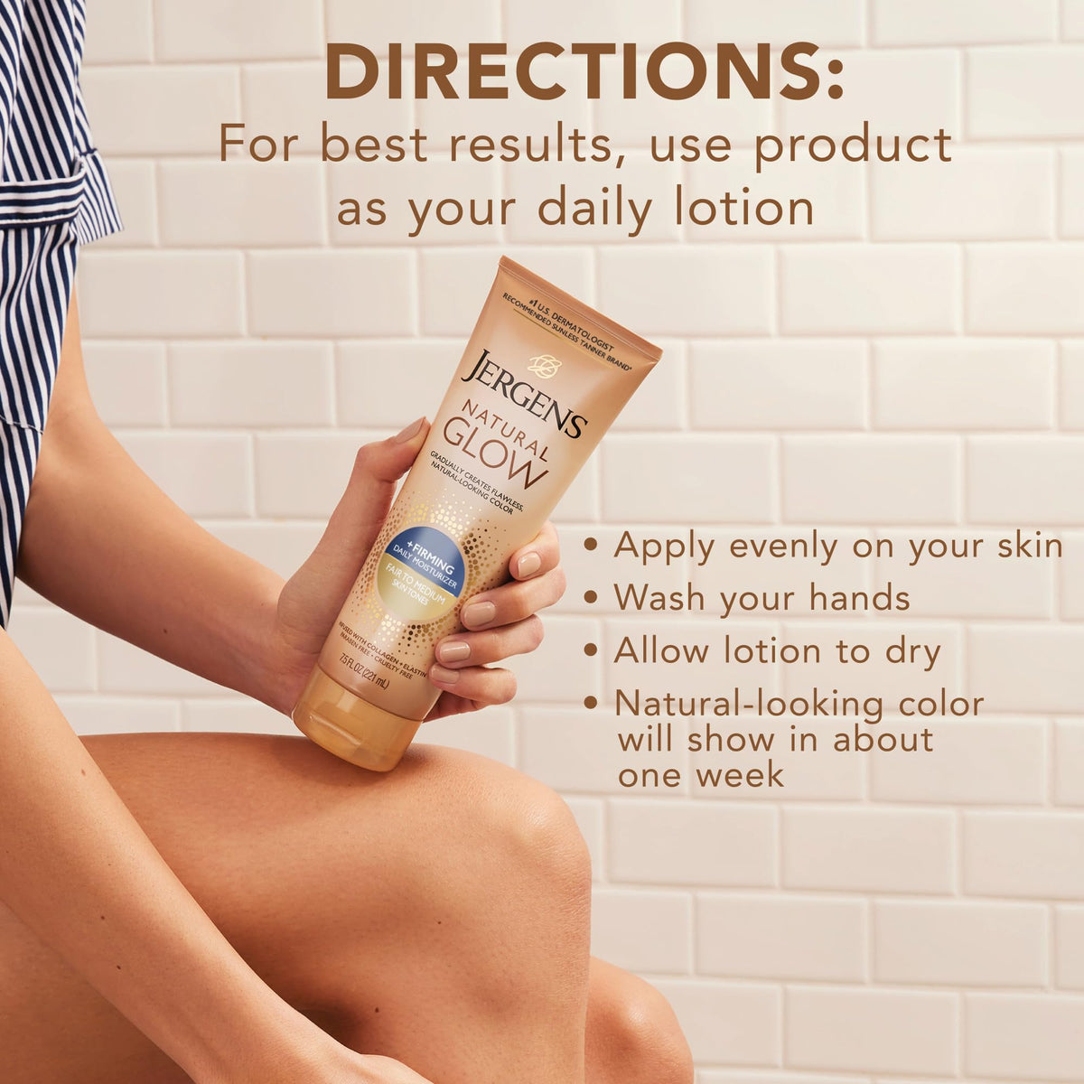 Jergens bottles on bathroom counter illustrating daily use and fresh scent benefit