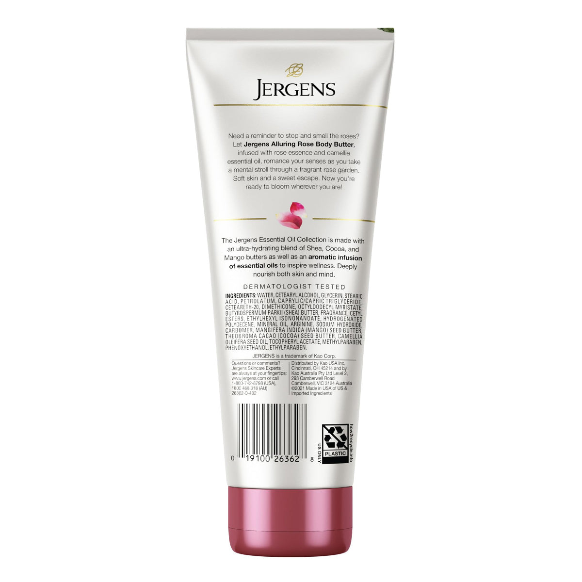 Jergens rose body butter with roses and camellia flowers evoking fragrance