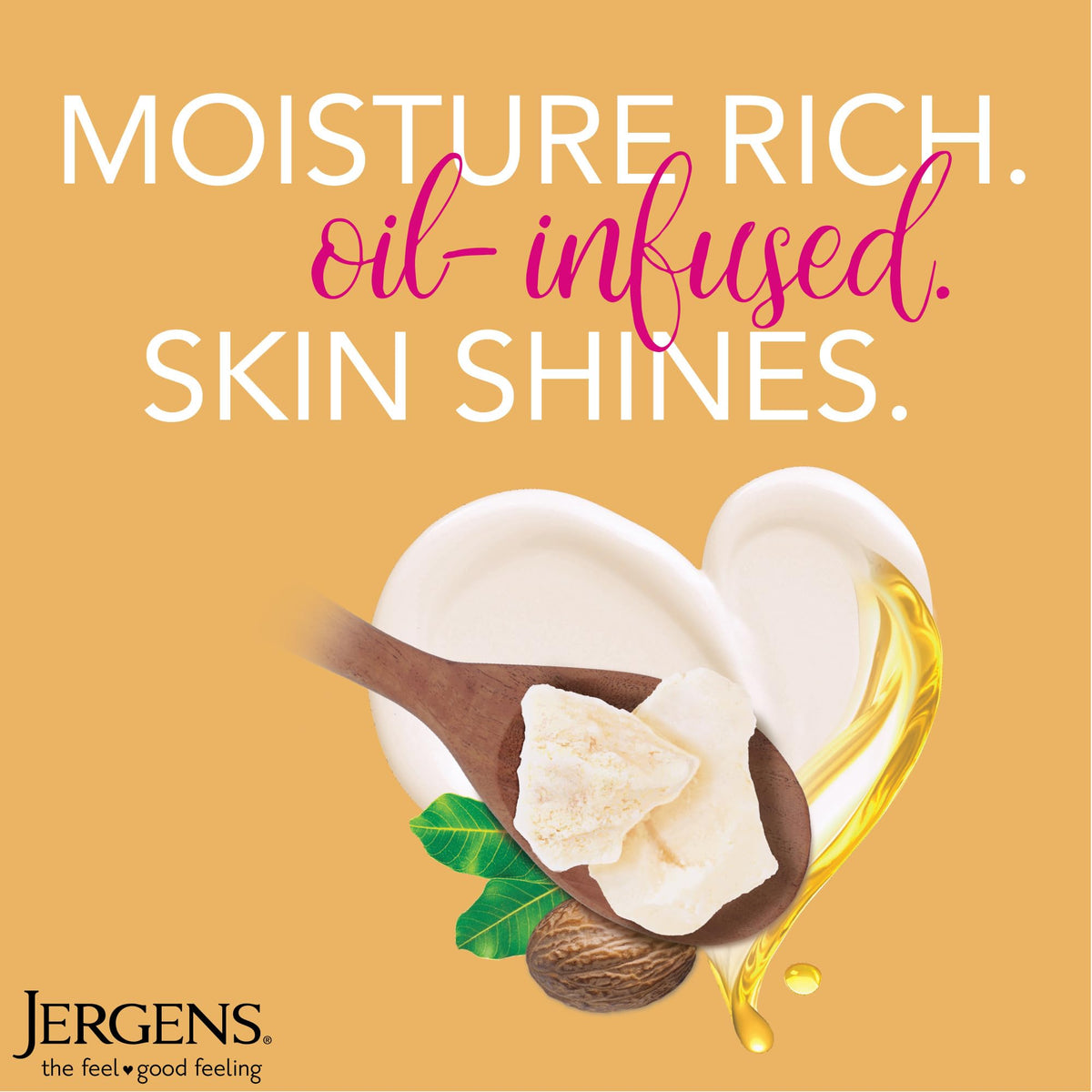 Jergens shea butter being applied to hand to show quick absorption and softening benefit