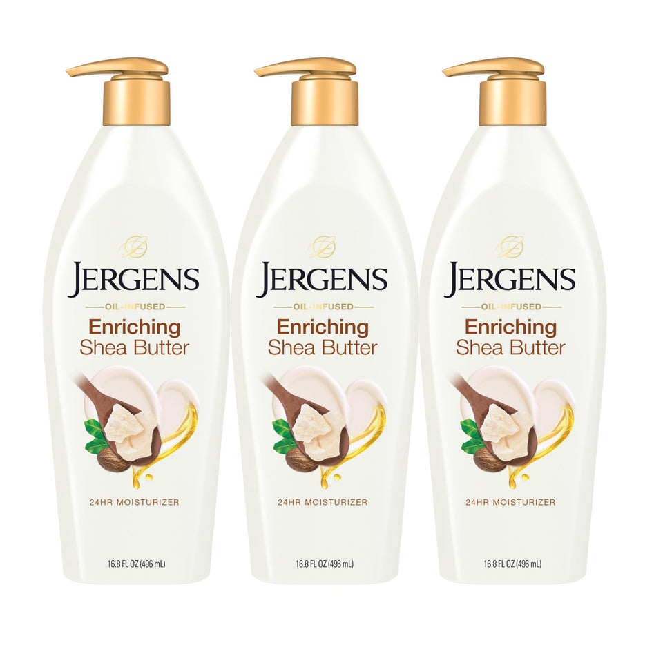 Jergens front packaging showing 16.8 oz bottle and benefits