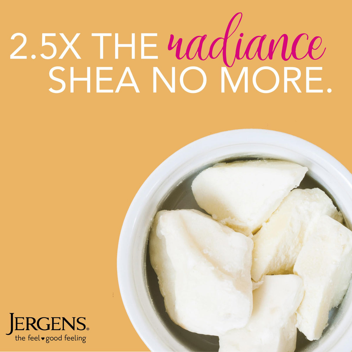 Jergens shea butter next to a hand for size comparison and travel-friendly usage benefit