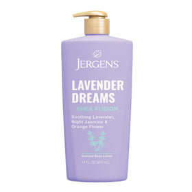 Jergens bottle front showing Lavender Dreams scent and daytime hydration