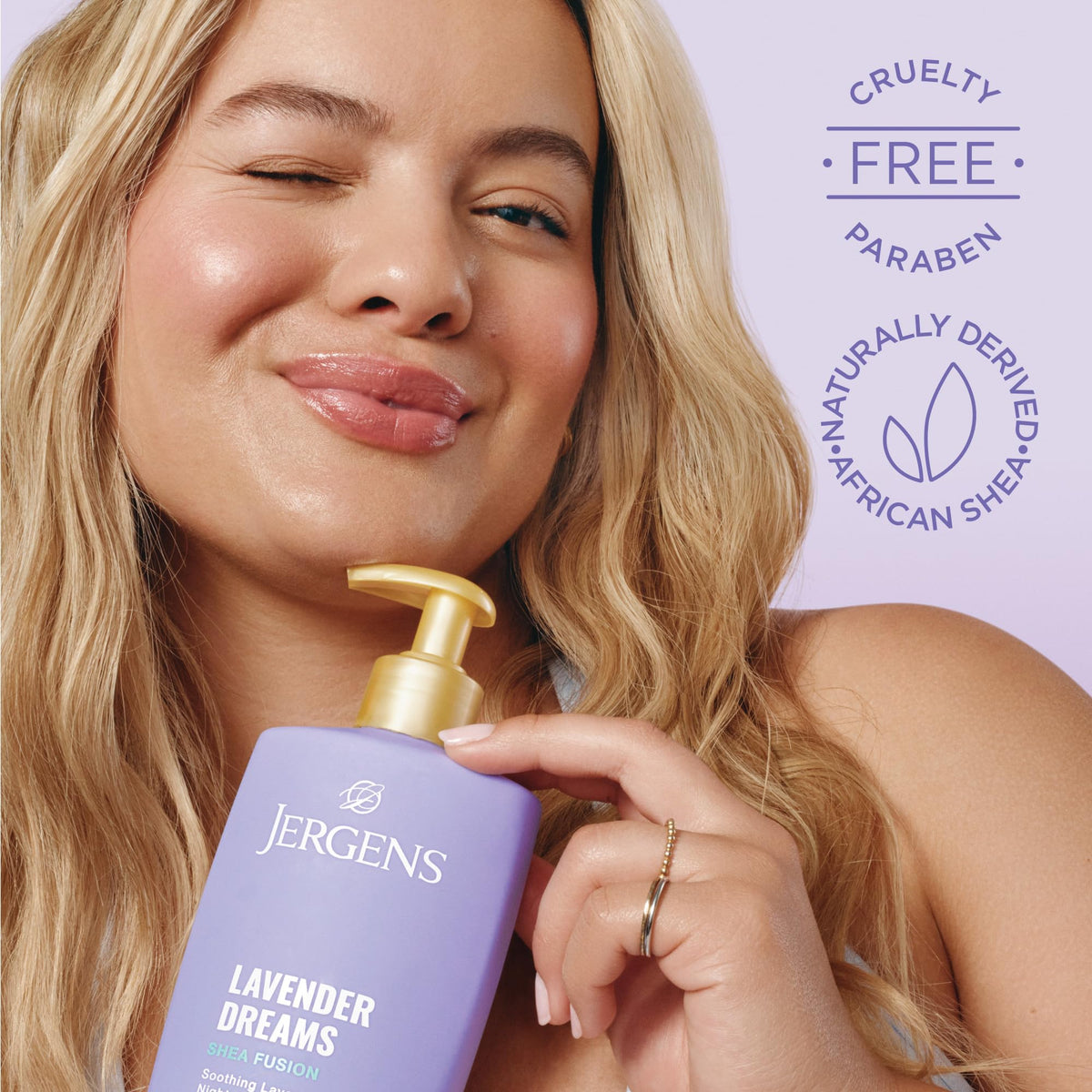 Jergens lotion texture swatch showing silky, fast-absorbing finish