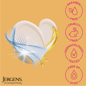 Jergens bottle held in hand for scale and easy 16.8 oz size reference