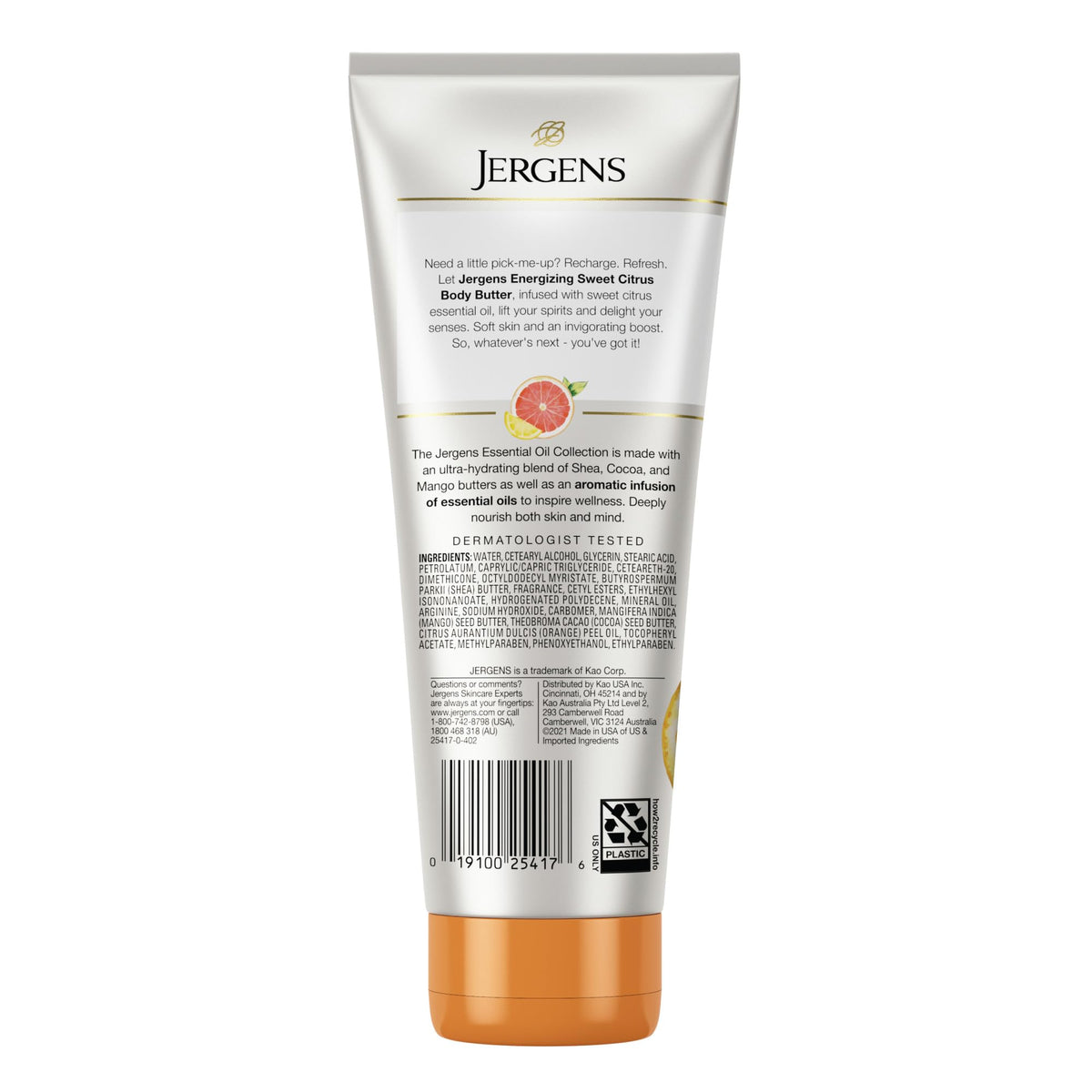 Woman enjoying Jergens scent conveying uplifting citrus mood benefit