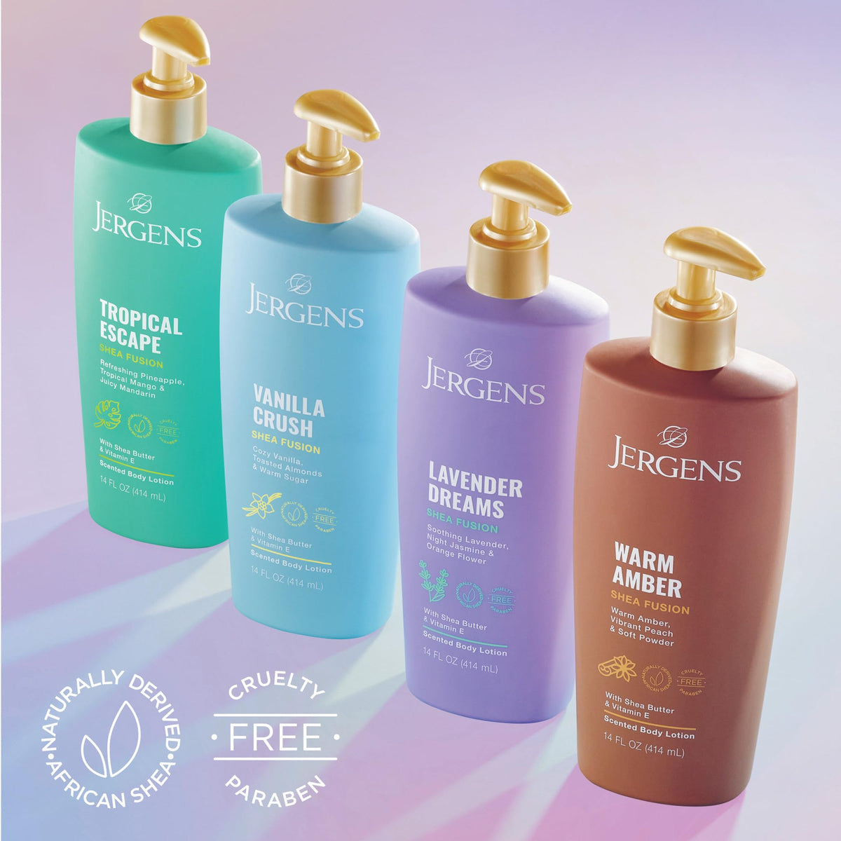 Jergens product with pineapple mango mandarin ingredients for bright scent
