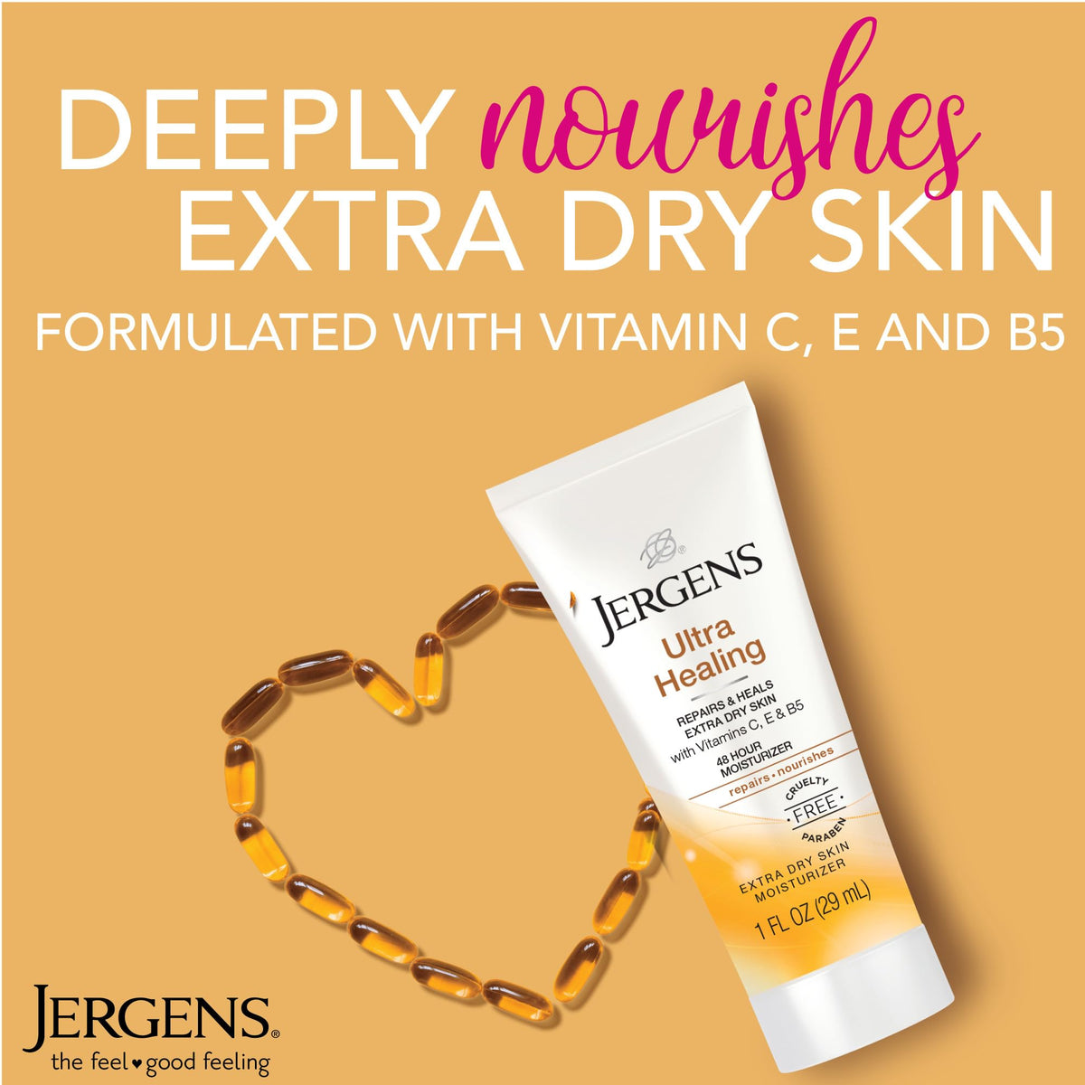 Jergens bottle open with lotion dispensing demonstrating quick use benefit
