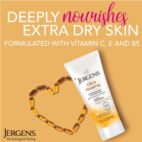 Jergens bottle open with lotion dispensing demonstrating quick use benefit