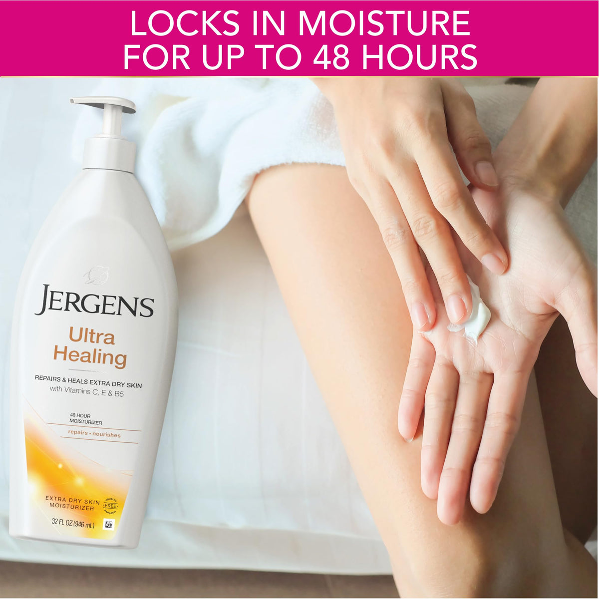 Jergens cream texture close-up revealing smooth consistency for fast absorption