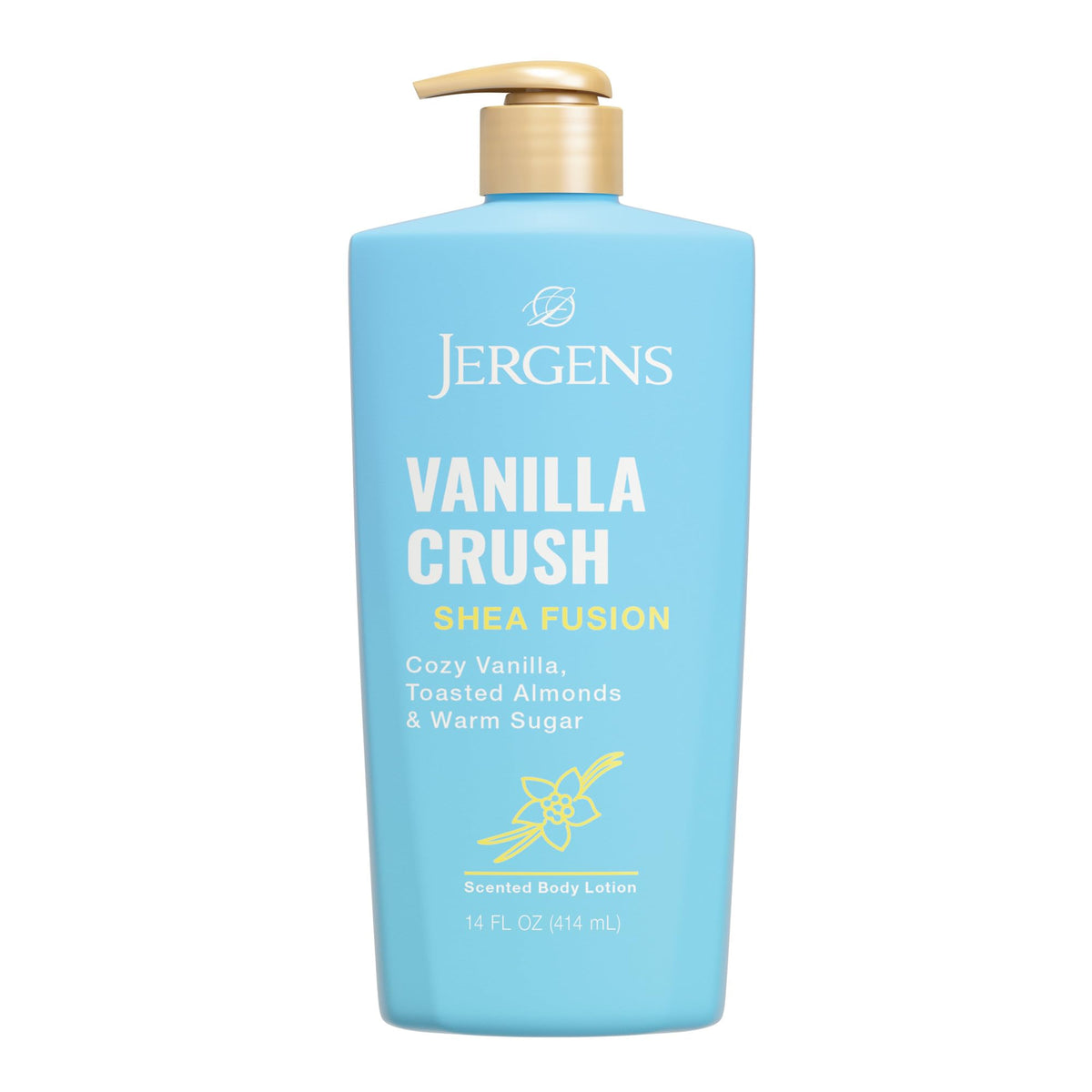 Jergens Vanilla Crush front packaging showing label and 14 fl oz size for easy selection
