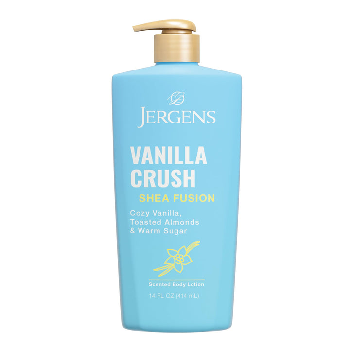 Jergens Vanilla Crush front packaging showing label and 14 fl oz size for easy selection