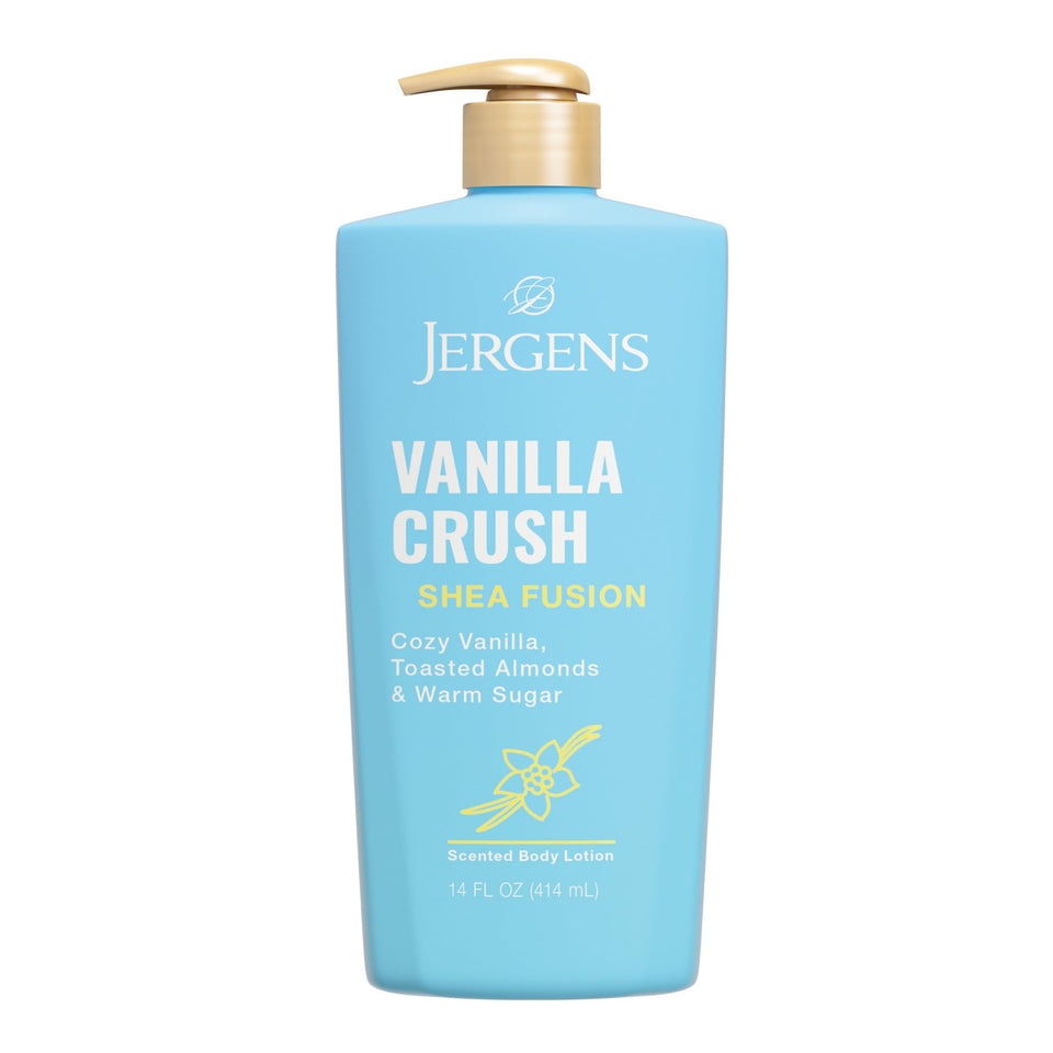 Jergens Vanilla Crush front packaging showing label and 14 fl oz size for easy selection