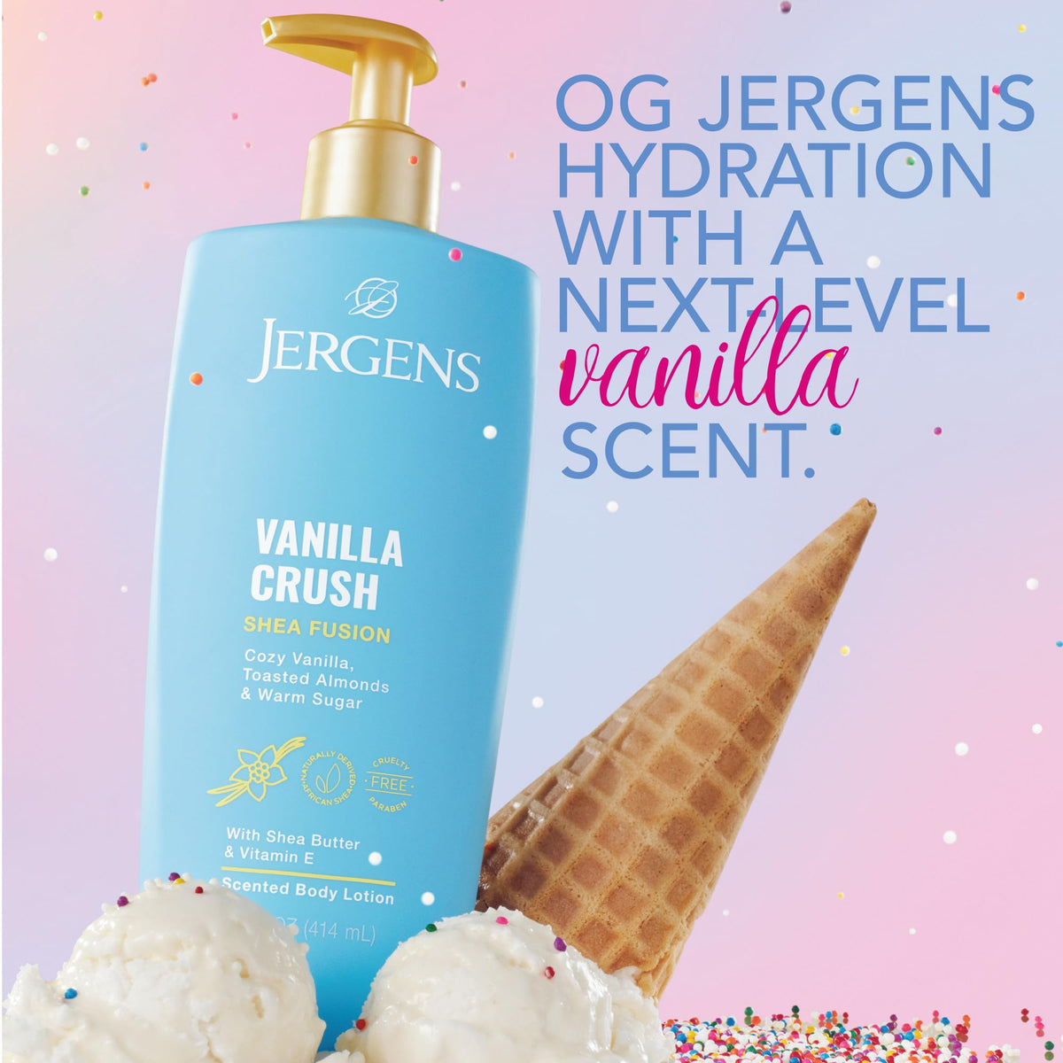 Jergens lotion texture swatch revealing creamy shea-rich formula for quick absorption