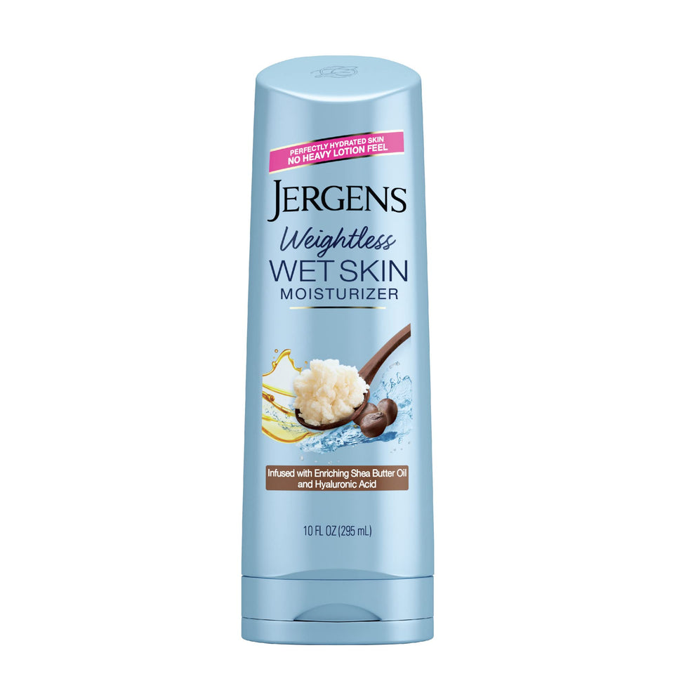 Jergens bottle front packaging showing product and benefit of hydrated skin