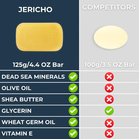 Jericho soap beside a ruler showing 125 g size for value comparison