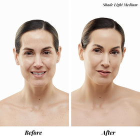 Jerome Alexander kabuki brush blending foundation on skin for smooth, airbrushed finish