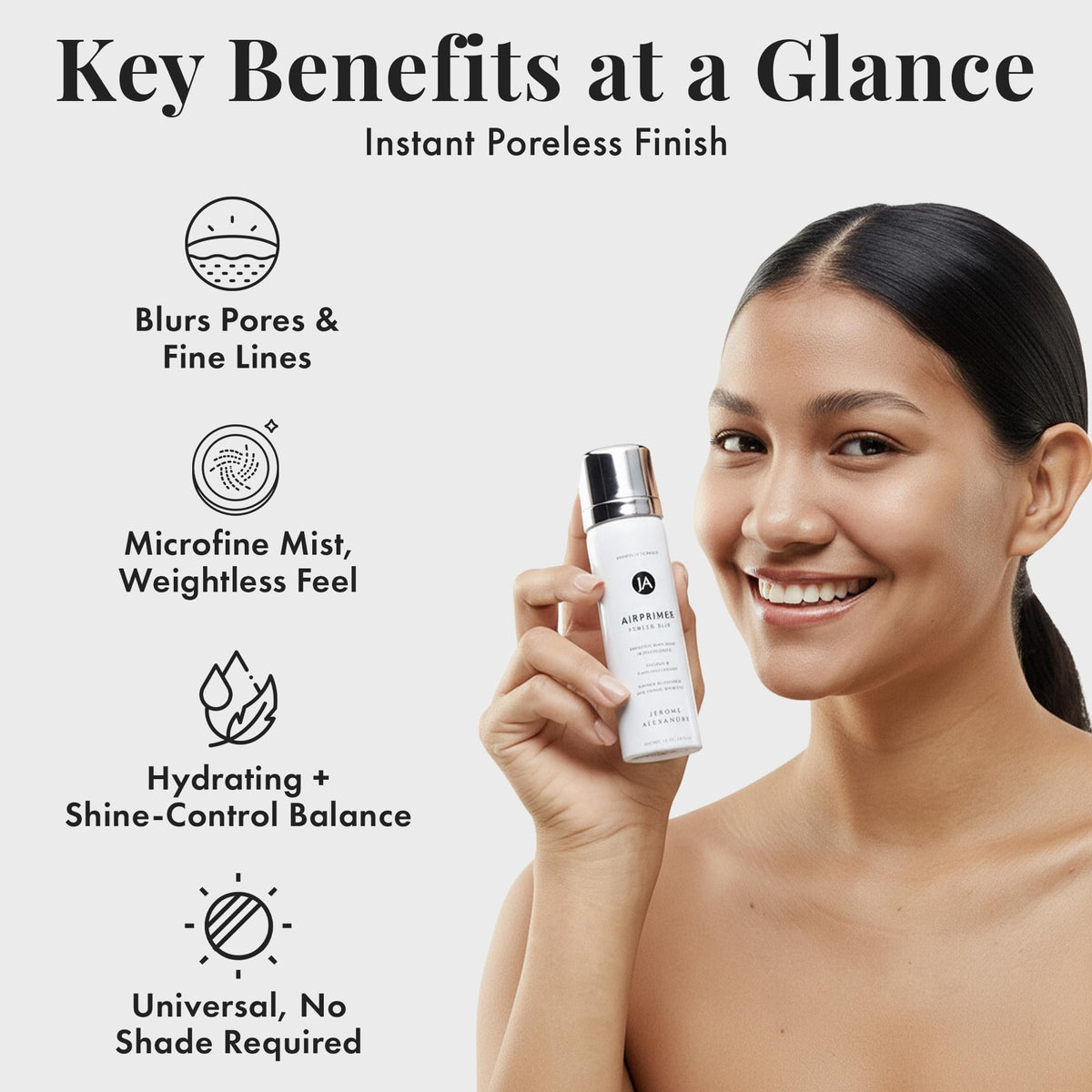 Jerome Alexander ingredients label highlighting hyaluronic acid and peptides benefit