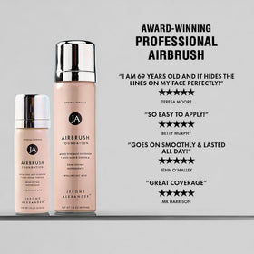 Jerome Alexander packaging staged with travel bag for portability and touchups