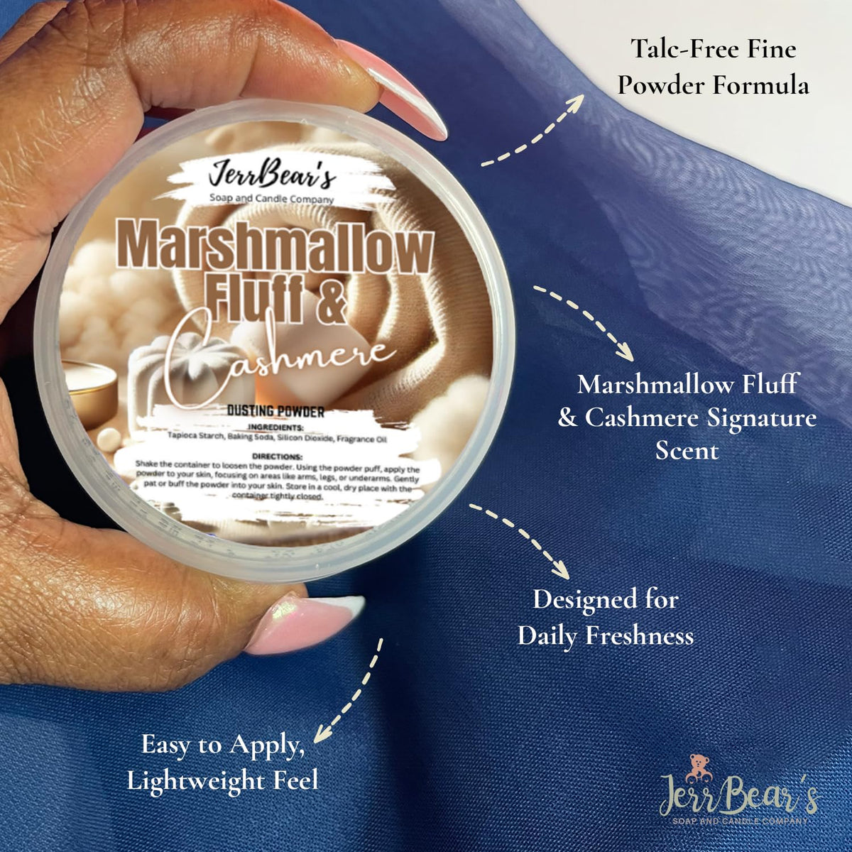 JerrBear’s powder being applied to legs for reduced friction benefit