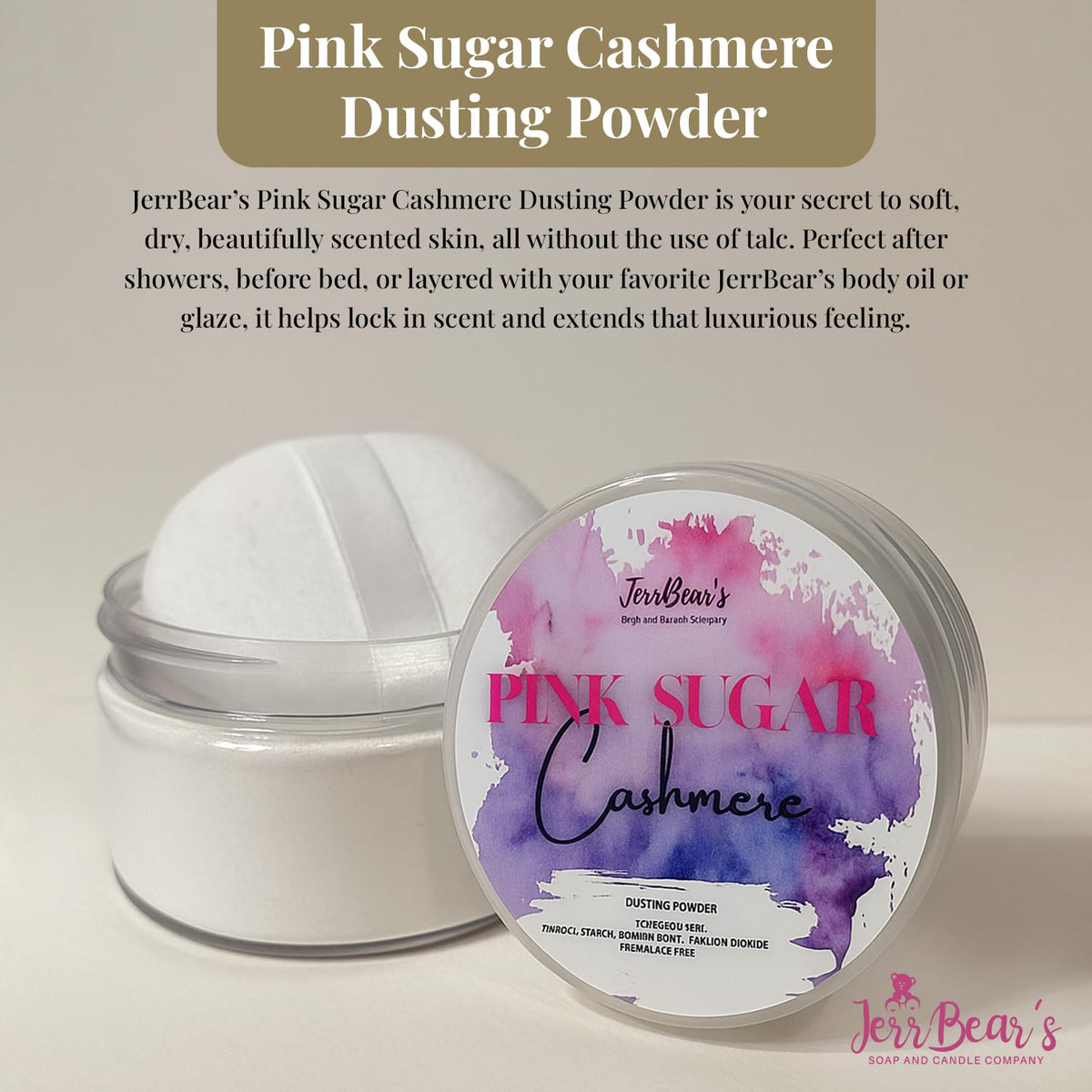 JerrBear’s open jar revealing soft powder texture for quick, convenient scooping