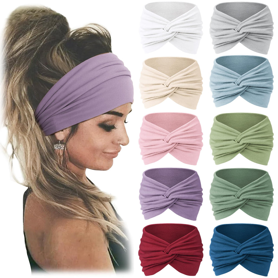 Jesries front packaging showing 10 colorful wide headbands, perfect for styling variety