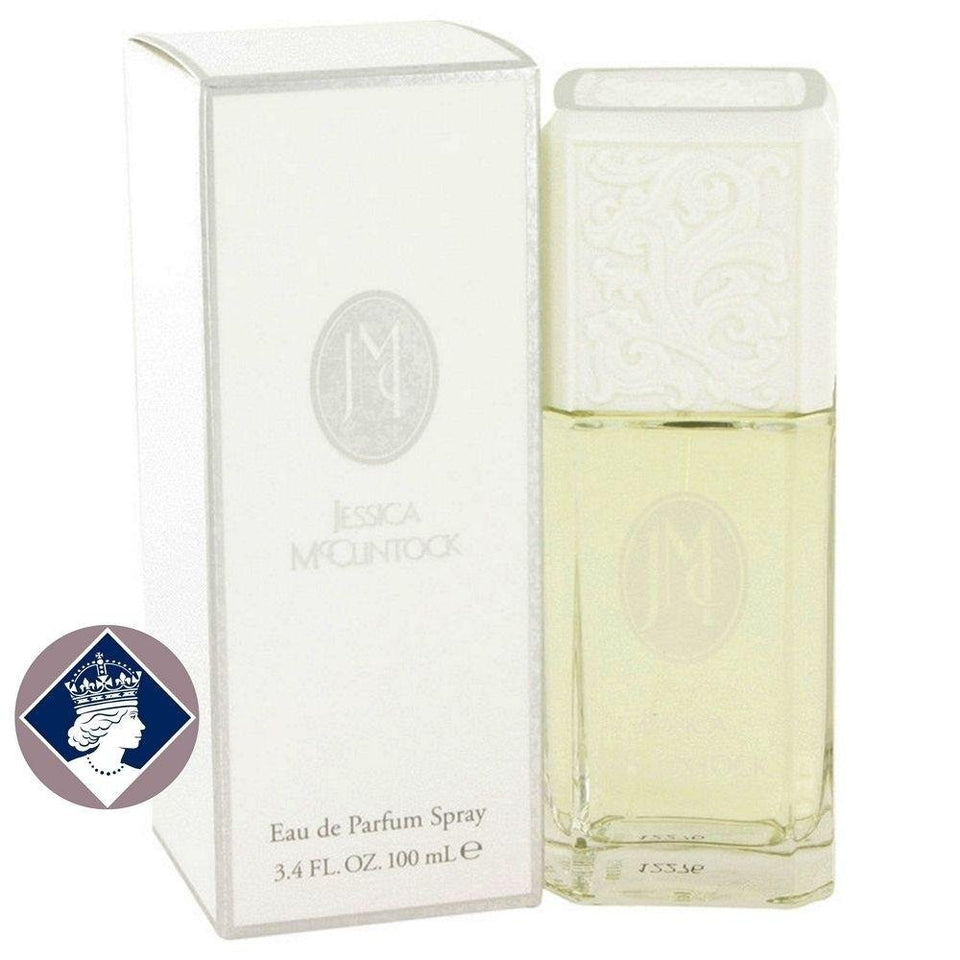 Jessica McClintock front bottle shot showing elegant label and spray nozzle benefit: recognisable classic packaging