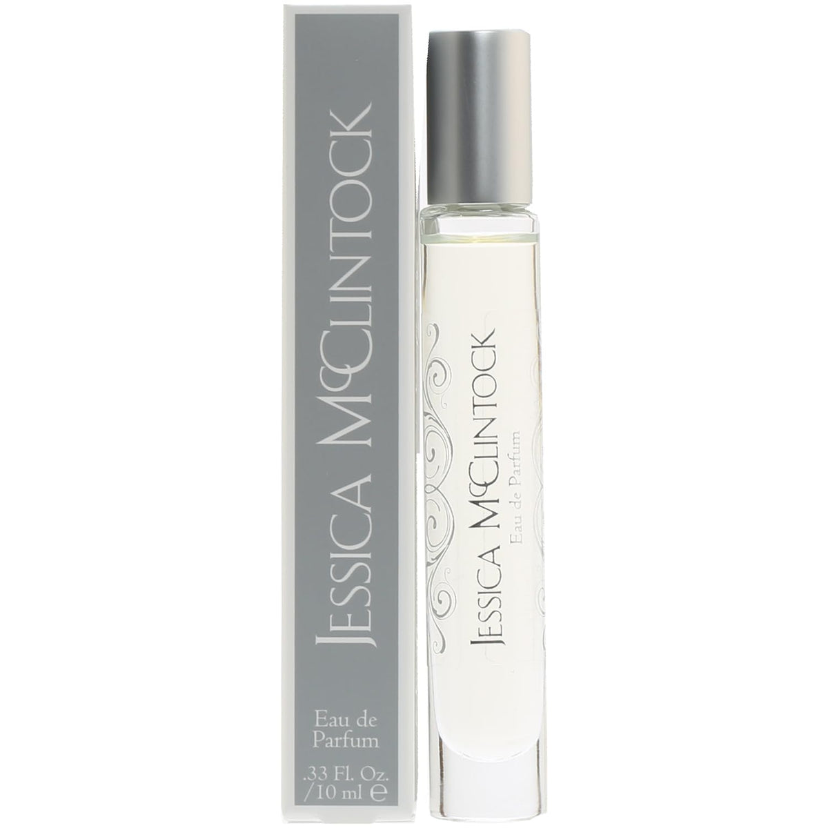Jessica McClintock front view of rollerball showing compact travel packaging and elegance