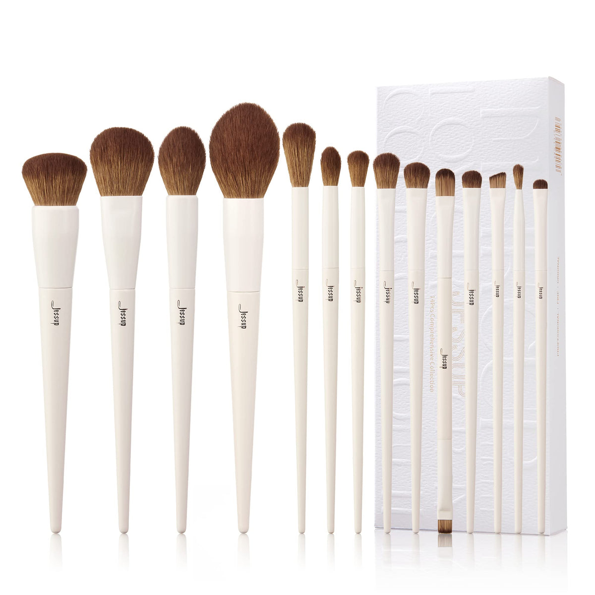 Jessup 14-piece set front packaging showing elegant light-grey box and brushes - premium gift look