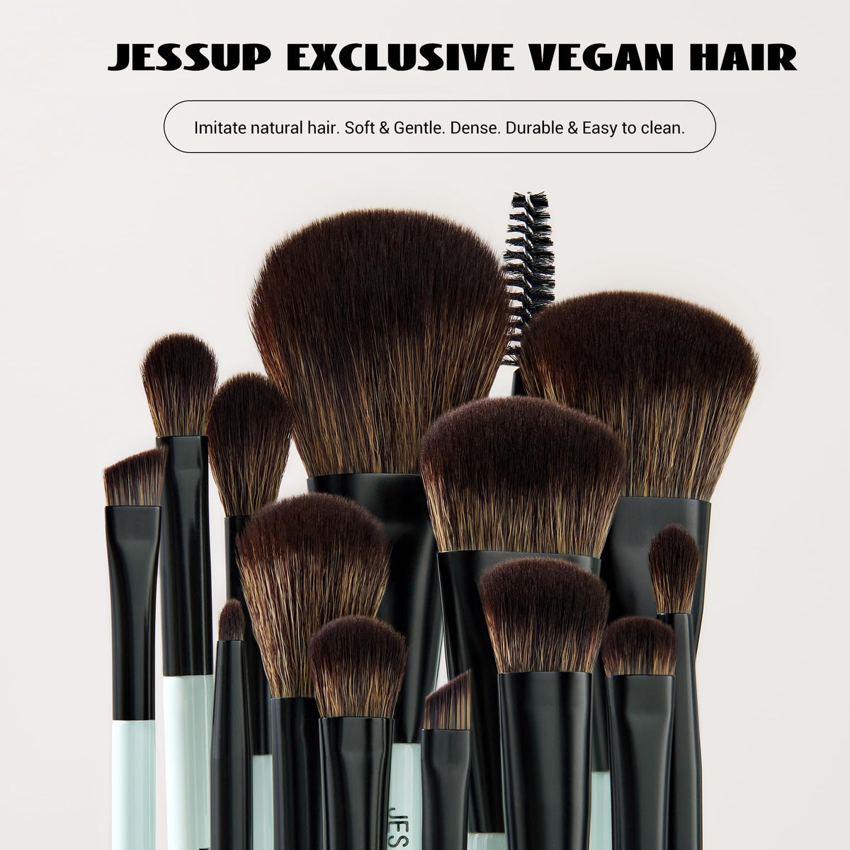 Jessup brushes laid out full set demonstrating variety and travel-ready compactness