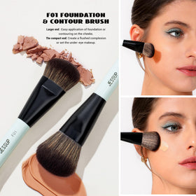 Jessup double-ended foundation brush in use for smooth application