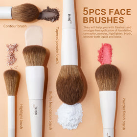 Jessup foundation, powder and contour brushes close-up showing ergonomic handles and control