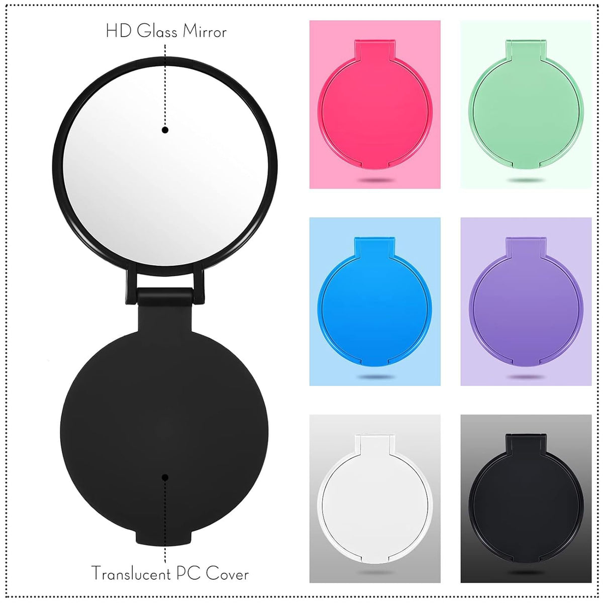 Jetec folding mirror opened and propped as a stand for hands-free makeup checks