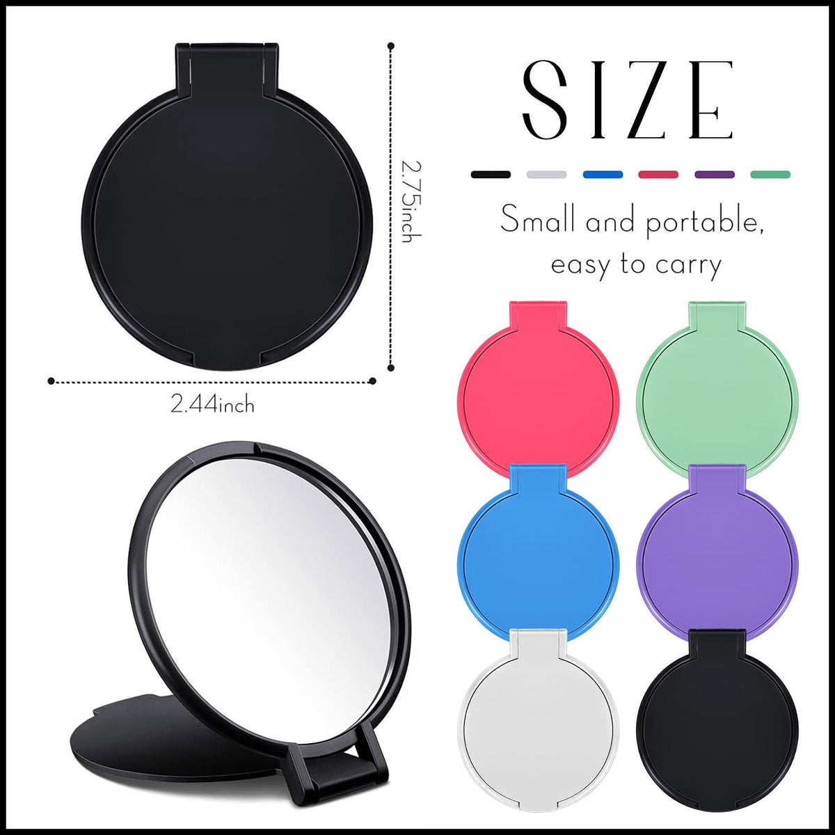 Jetec mini mirror held in hand to show compact size and easy portability benefit