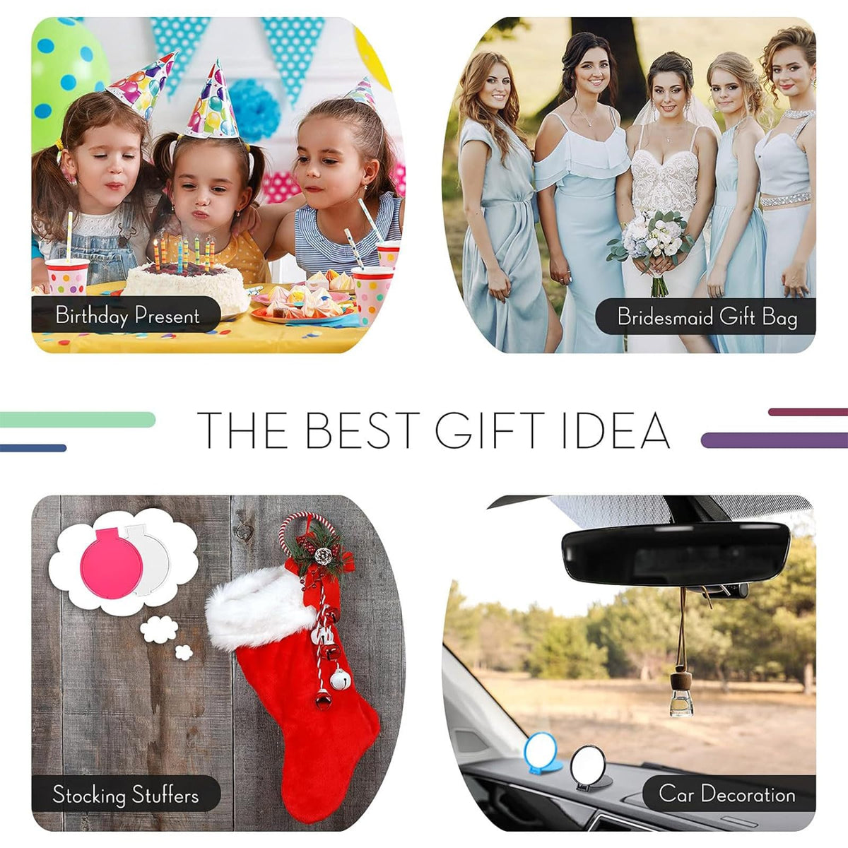 Jetec mirrors arranged as party favors on a table for gifting and event use