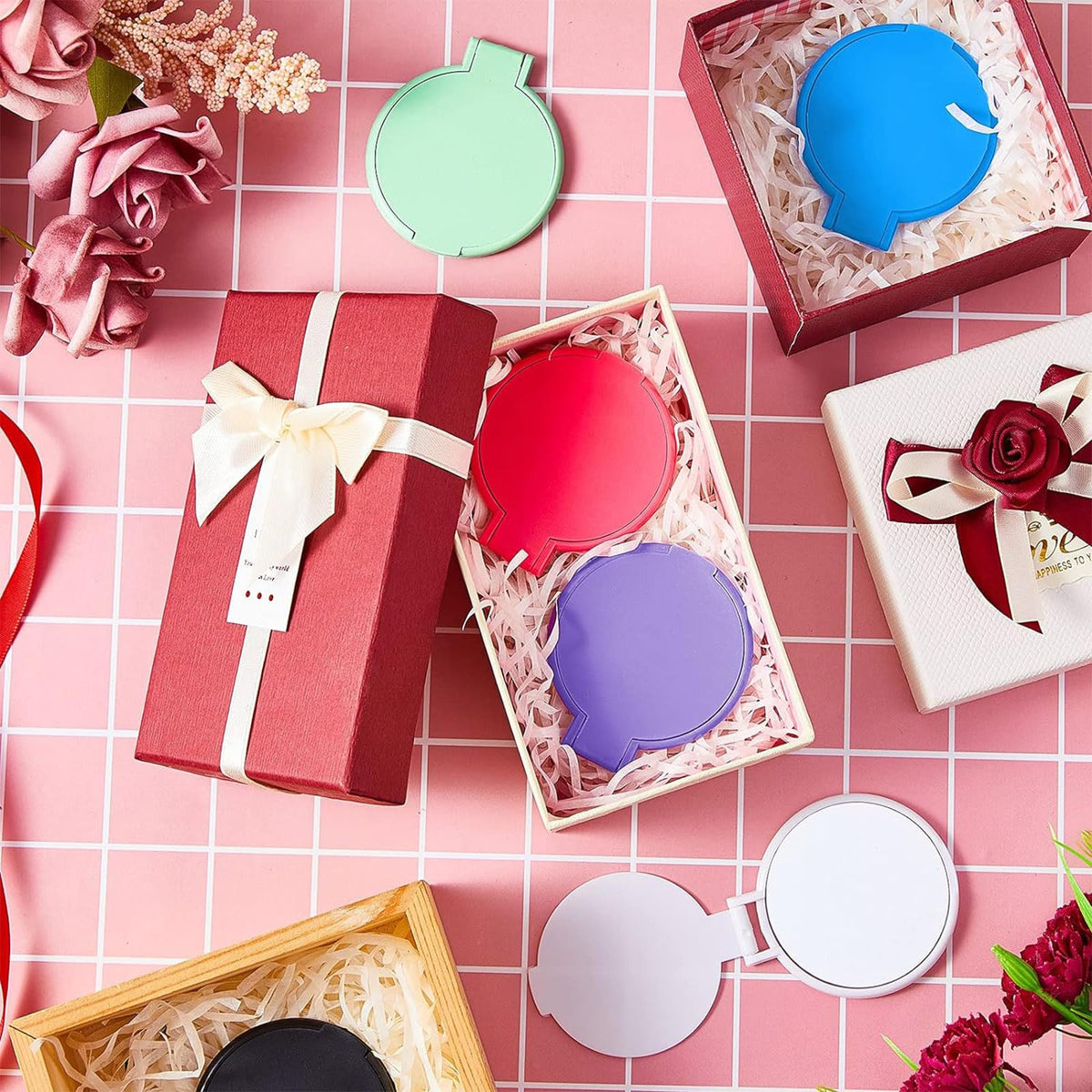 Jetec mirror tucked inside a purse demonstrating travel-ready convenience