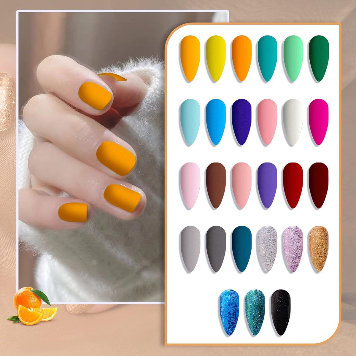 JEWHITENY color array flatlay of 27 vibrant gel polishes, easy shade selection