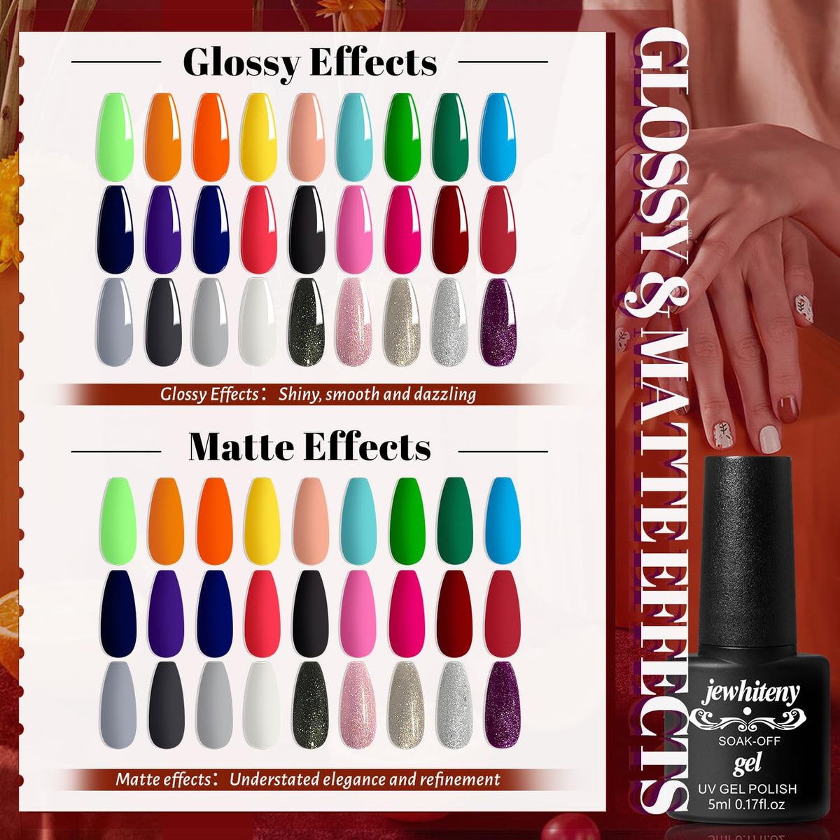 JEWHITENY color swatch spread showing 27 vibrant shades for styling