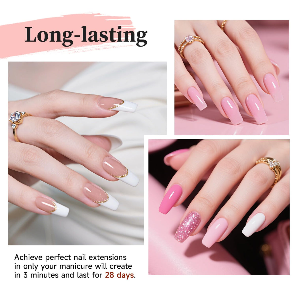 JEWHITENY cured French manicure on model fingers showing professional finish and durability