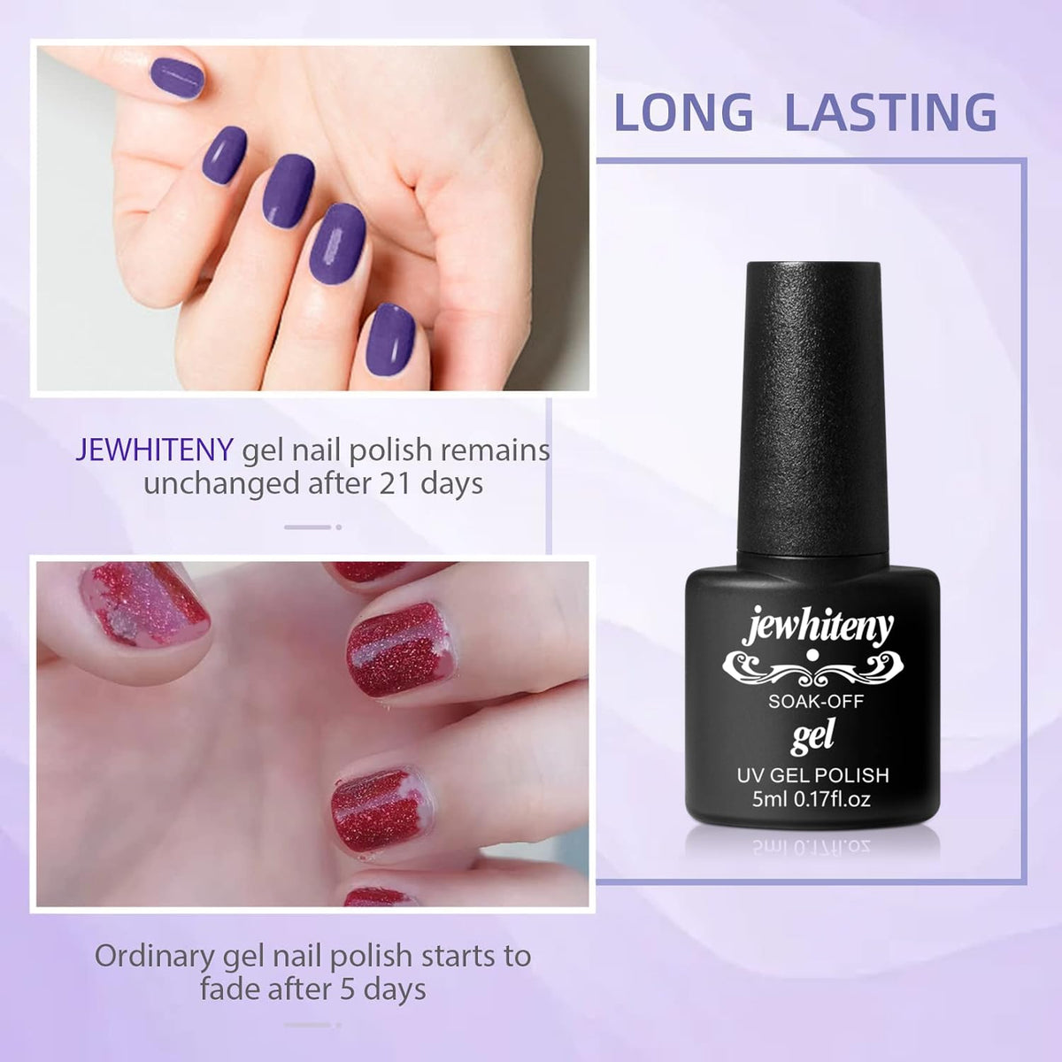 JEWHITENY nails in use swatch hand demonstrating color payoff and long-lasting shine