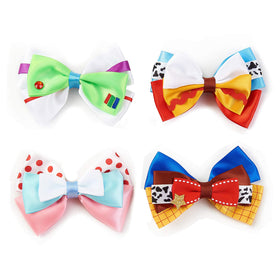 JiaDuo front view of four packaged hair bows showing colorful set benefits