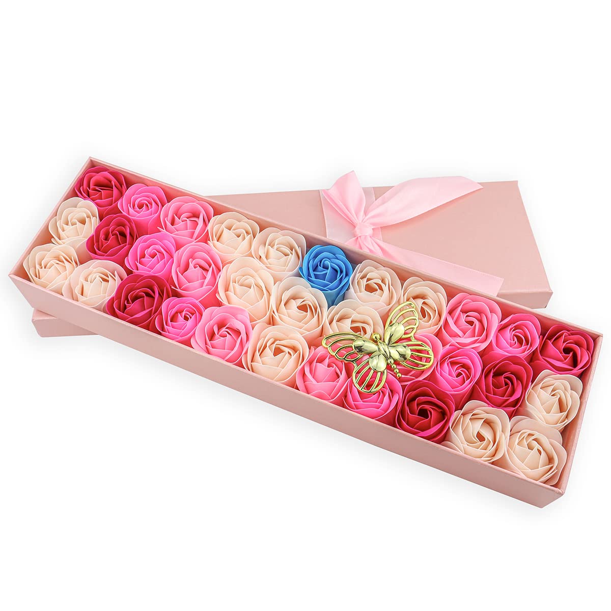 JIALEEY front view of pink gift box showing 33 rose soaps and elegant packaging benefit gifting
