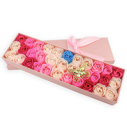 JIALEEY front view of pink gift box showing 33 rose soaps and elegant packaging benefit gifting