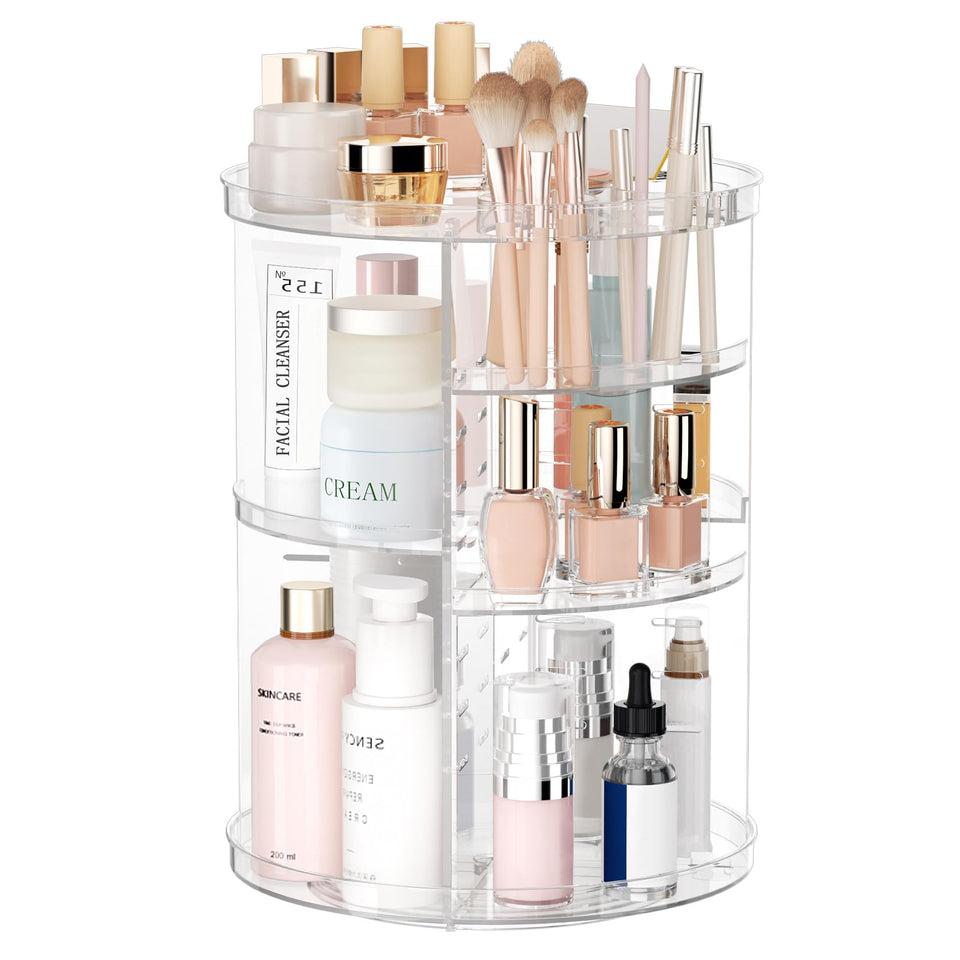 Jiavarry front view clear vanity organizer shows tidy cosmetics and easy selection
