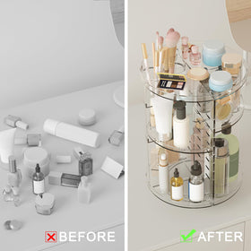 Jiavarry in-use on bathroom countertop keeping skincare visible and accessible
