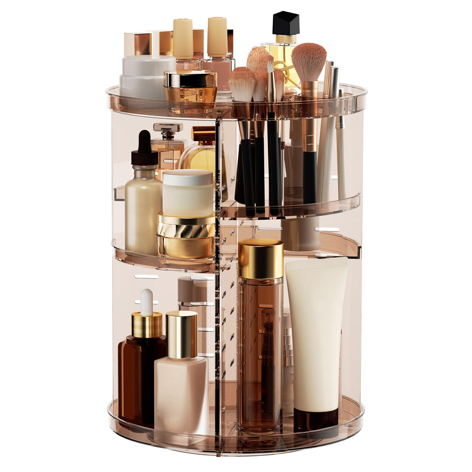 Jiavarry rotating organizer front view shows compartment layout and tidy display